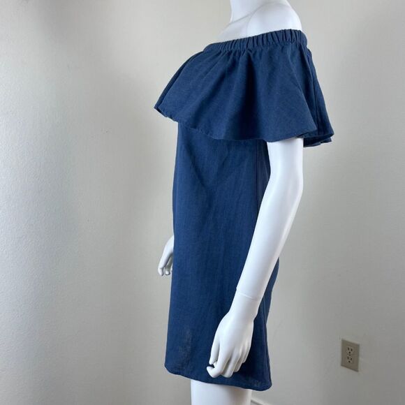 Madewell Rio Size XXS Pullover Ruffle Linen Chambray Shift Mini Dress Boho Party - Picture 10 of 16